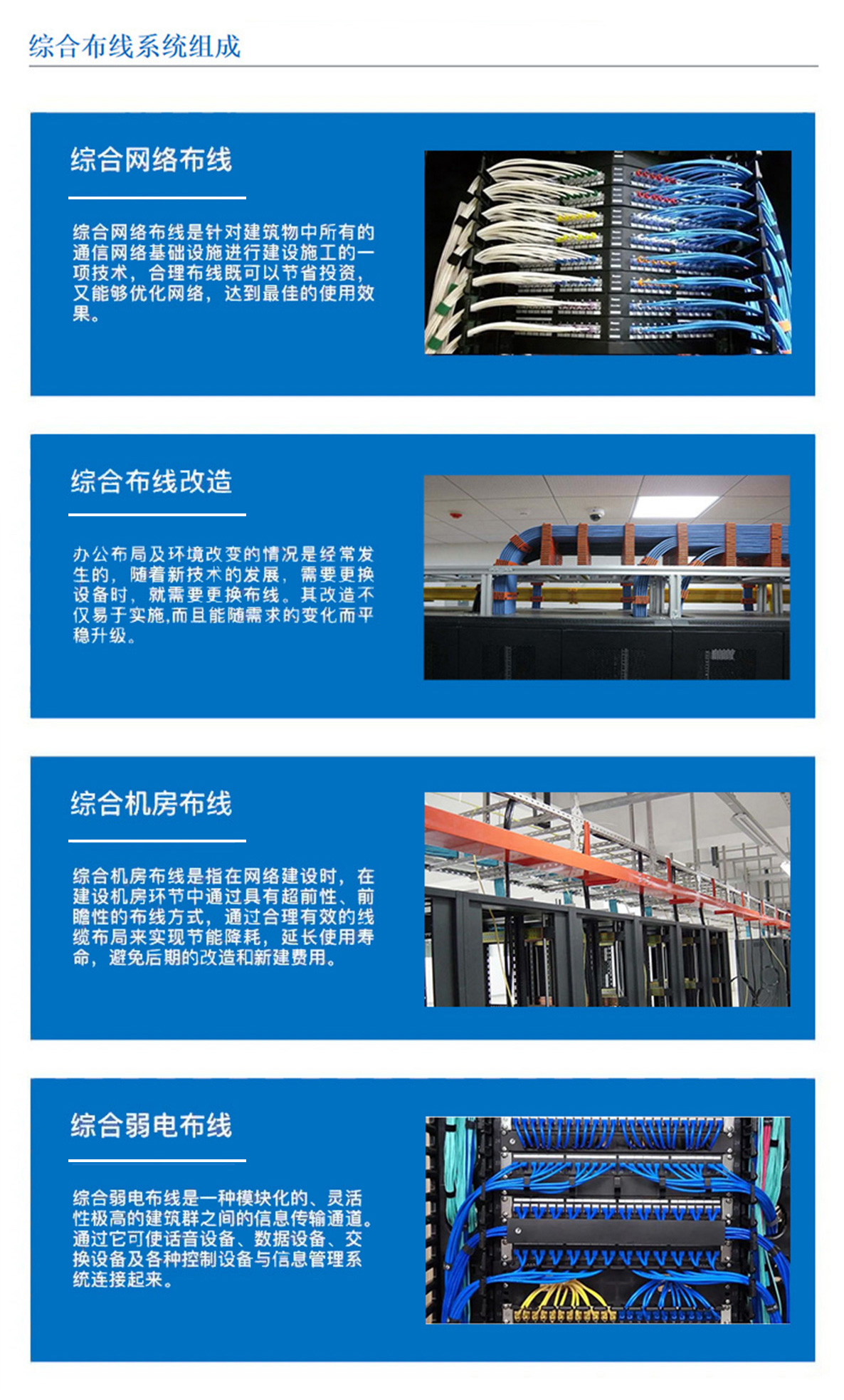 3科技園,工業(yè)園,商業(yè)園,產(chǎn)業(yè)園,農(nóng)業(yè)園,物流園等園區(qū)綜合布線，囊括園區(qū)網(wǎng)絡(luò)布線，綜合布線改造，機(jī)房布線,弱電布線等，布線是整個系統(tǒng)的基礎(chǔ)和關(guān)鍵環(huán)節(jié)，其質(zhì)量直接影響系統(tǒng)的穩(wěn)定性、可靠性和可擴(kuò)展性。